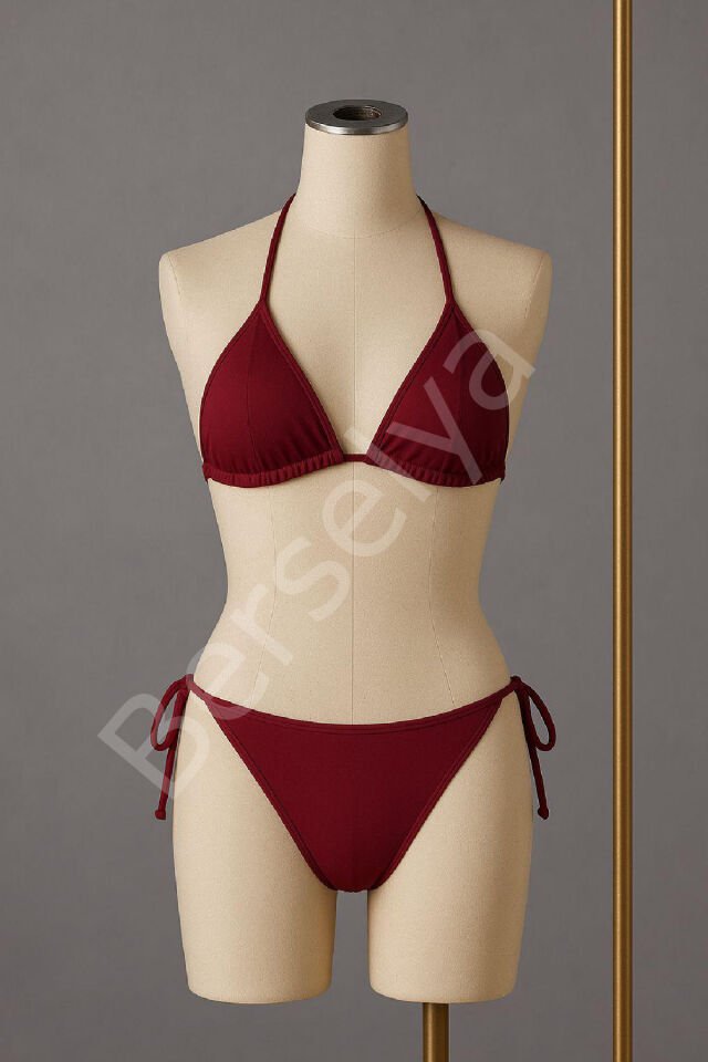 Kadın Bordo Yandan Ve Boyundan Bağlamalı Bikini Mayo Takımı