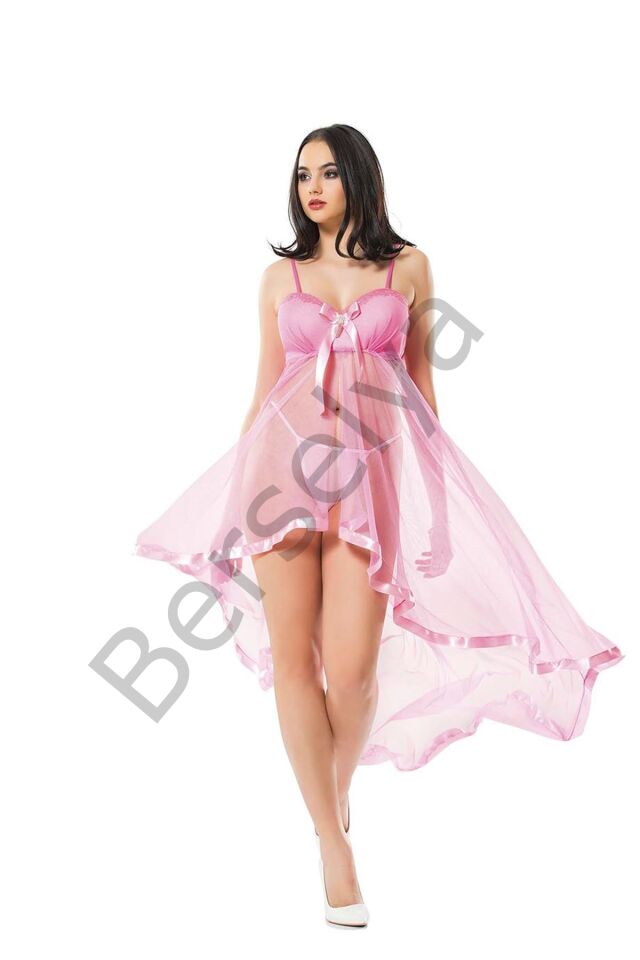 Pembe Petli Tül Şifon Gecelik - 230