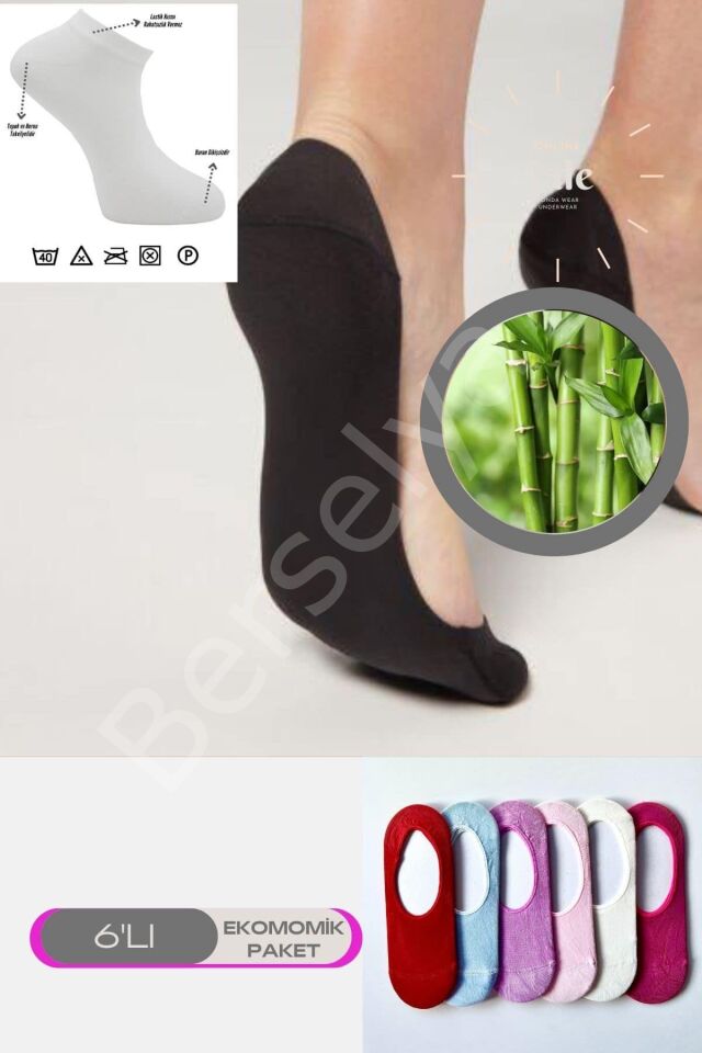 Renkli 6 Lı Bambu Yumuşak Topuk Burun Dikişsiz Takviyeli Kadın Patik Çorap Pamuklu 2016-renkli-6lı