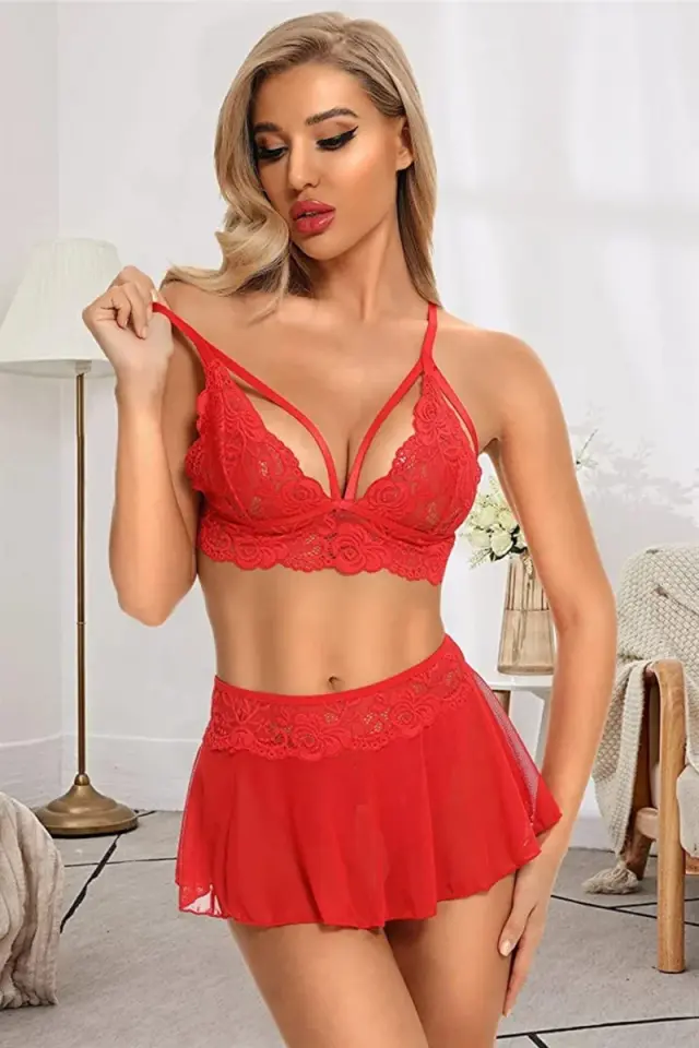 Özel Bölgesi Açık kırmızı Etekli Bralet Sütyen Takım 66066