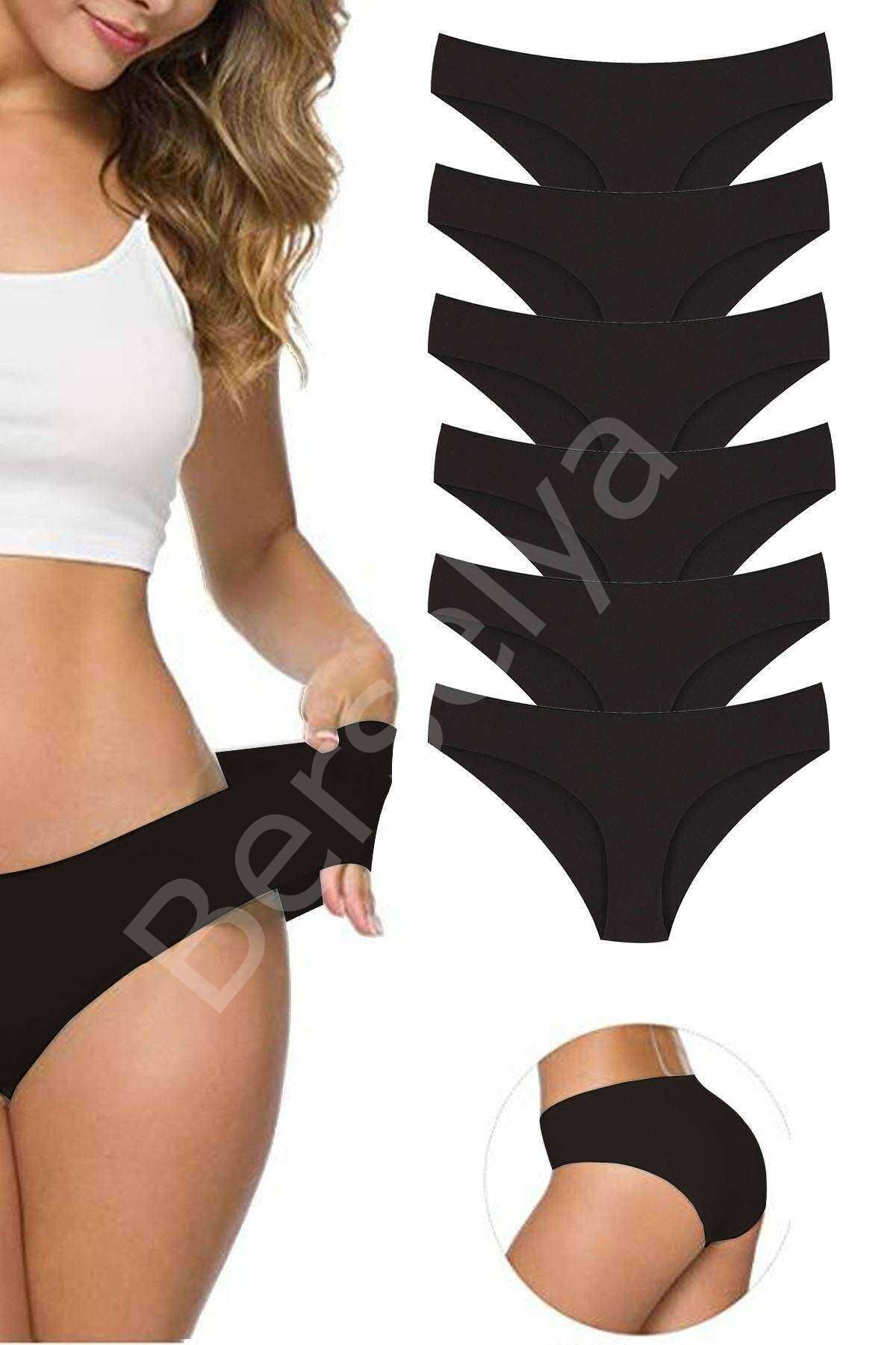 6 Adet Kadın Dikişsiz Lazer Kesim Esnek İz yapmayan Külot Siyah