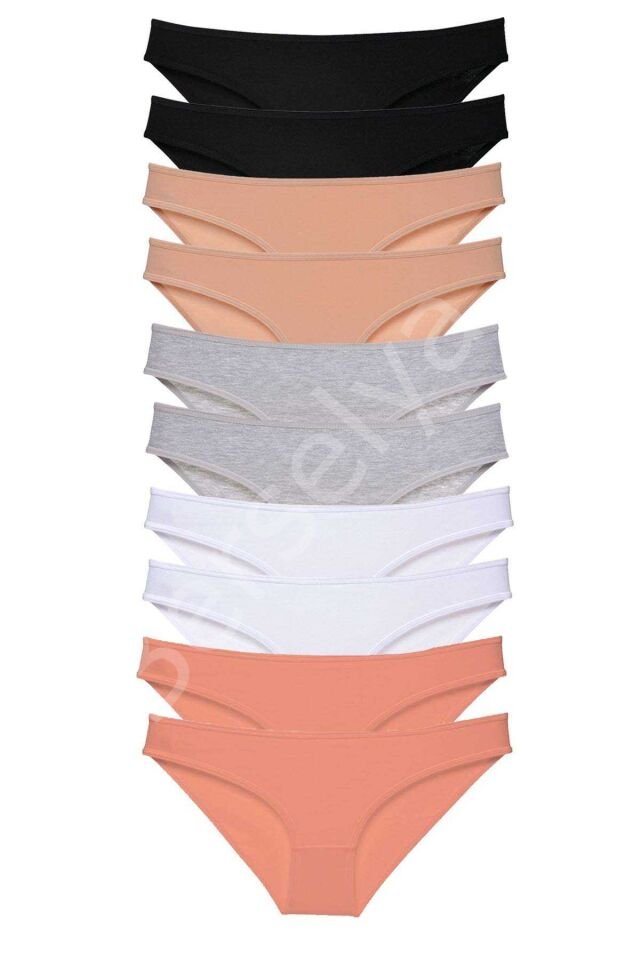 10 Adet Süper Eko Set Likralı Kadın Slip Külot Siyah Ten Gri Beyaz Pudra
