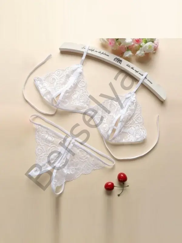 Fantezi Beyaz Dantelli Seksi Sütyen Kilot Takım