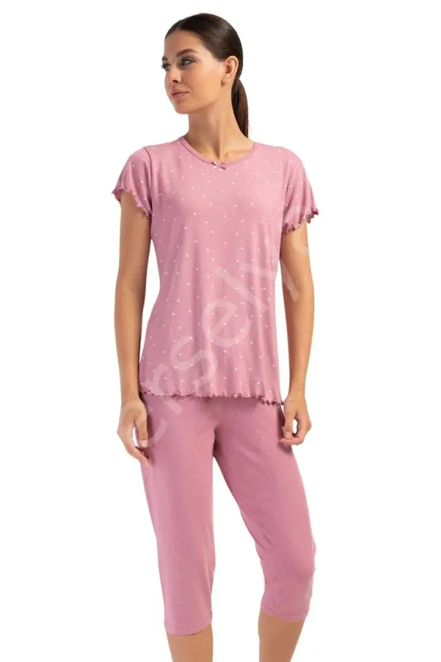 Likralı Viskon Battal Kayık Yaka Kısa Kol Kapri Ta