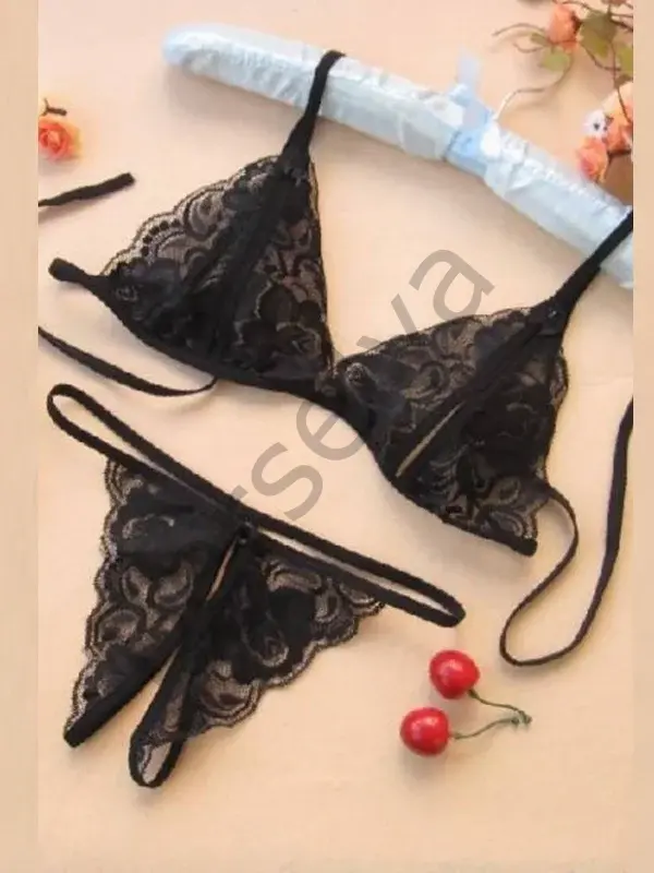 Fantezi Siyah Dantelli Seksi Sütyen Külot Takım