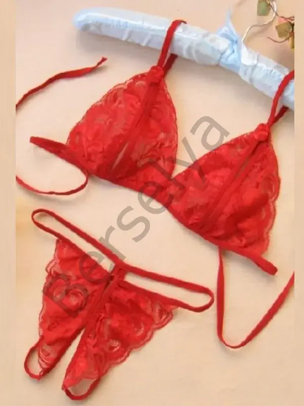 Fantezi Kırmızı Dantelli Seksi Sütyen Kilot Takım