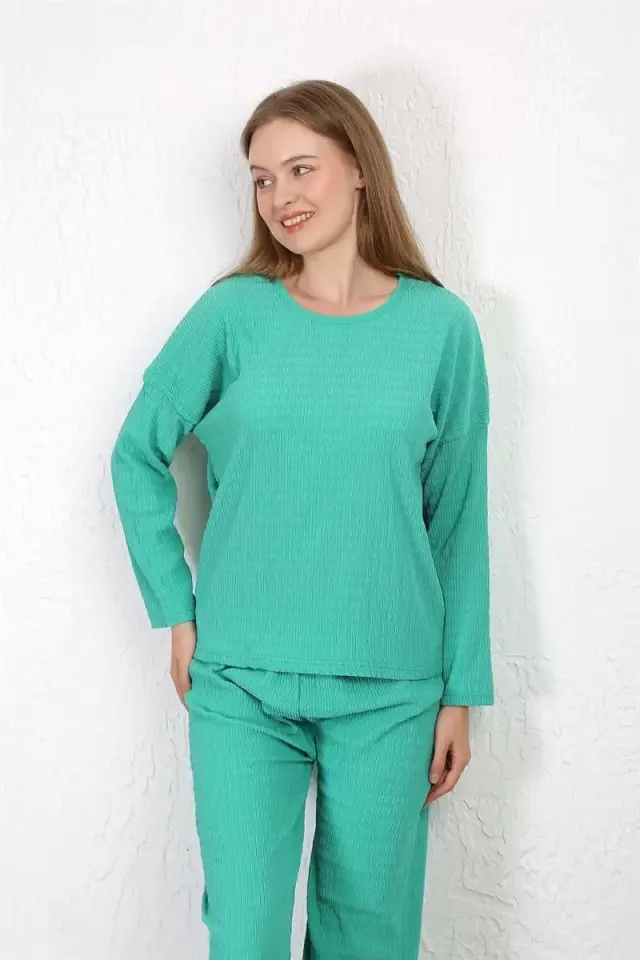 Kadın Bürümcük Kumaş Pijama Takım Yeşil
