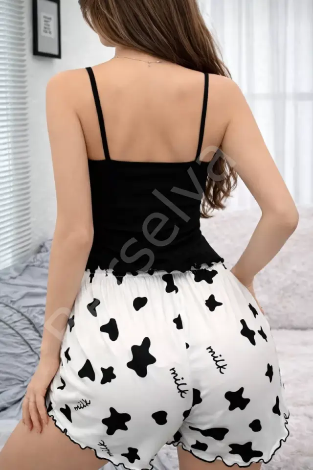 Desenli Askılı Şortlu Kadın Pijama Takımı