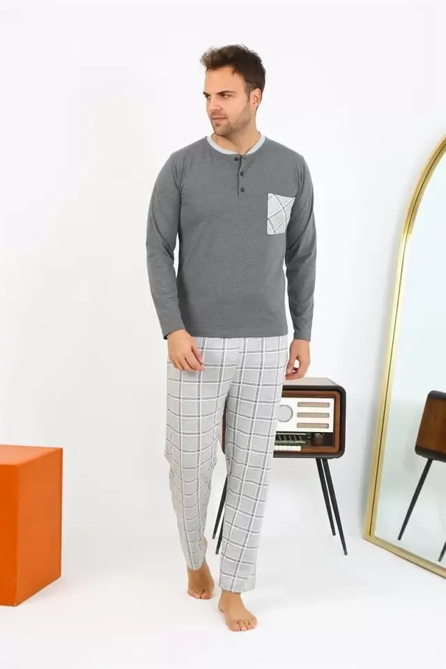 Erkek Uzun Kol Penye Antrasit Pijama Takımı