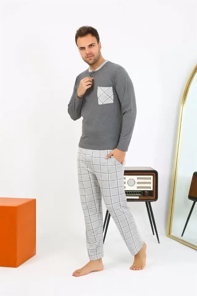 Erkek Uzun Kol Penye Antrasit Pijama Takımı