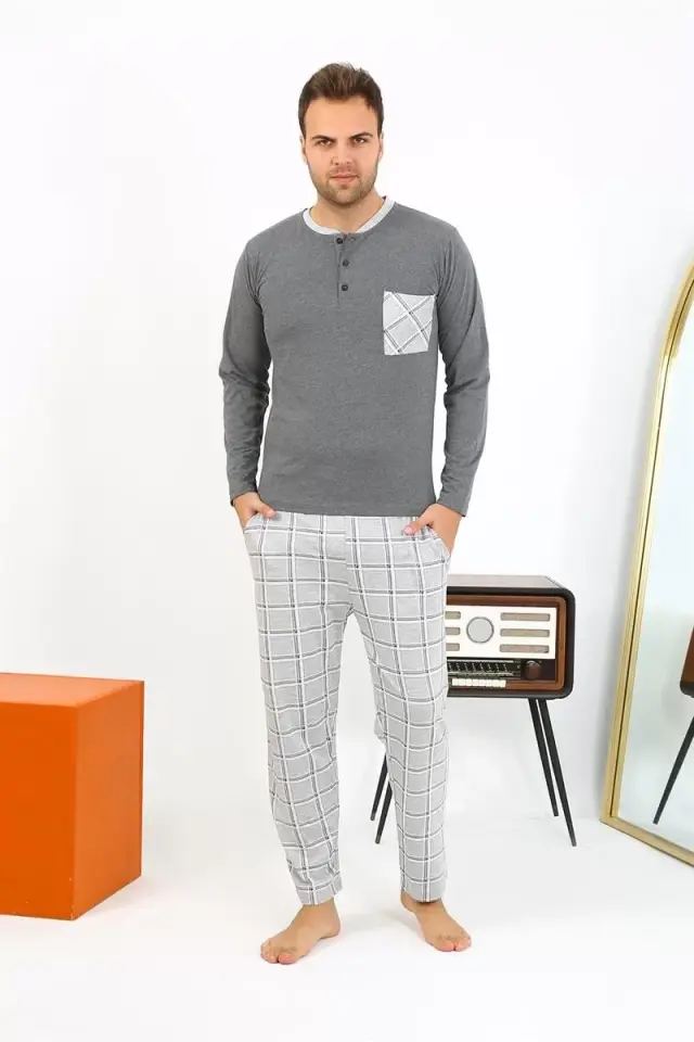 Erkek Uzun Kol Penye Antrasit Pijama Takımı