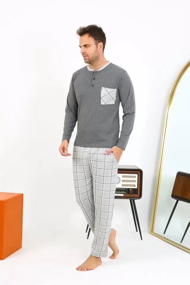 Erkek Uzun Kol Penye Antrasit Pijama Takımı