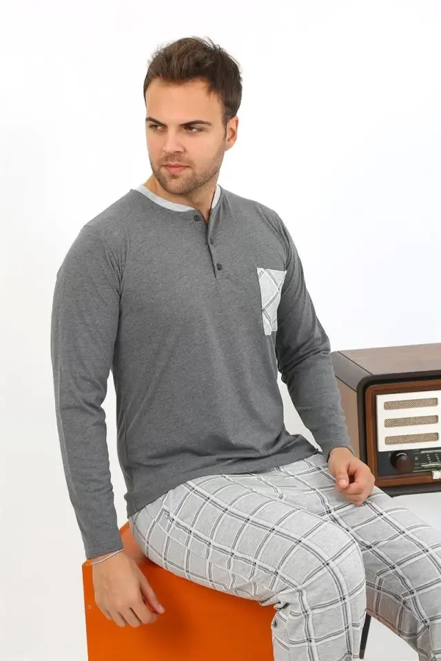 Erkek Uzun Kol Penye Antrasit Pijama Takımı