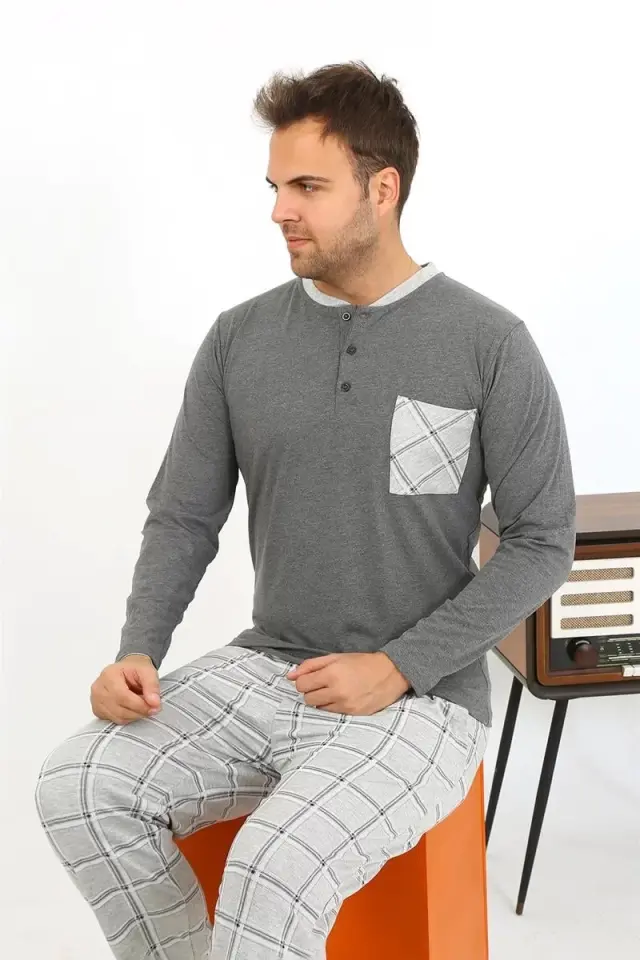 Erkek Uzun Kol Penye Antrasit Pijama Takımı