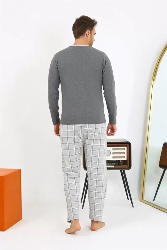 Erkek Uzun Kol Penye Antrasit Pijama Takımı