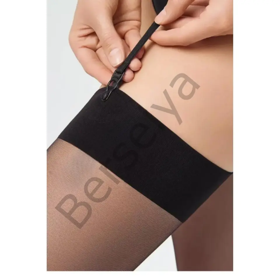 Kadın Siyah Düz Jartiyer Çorabı