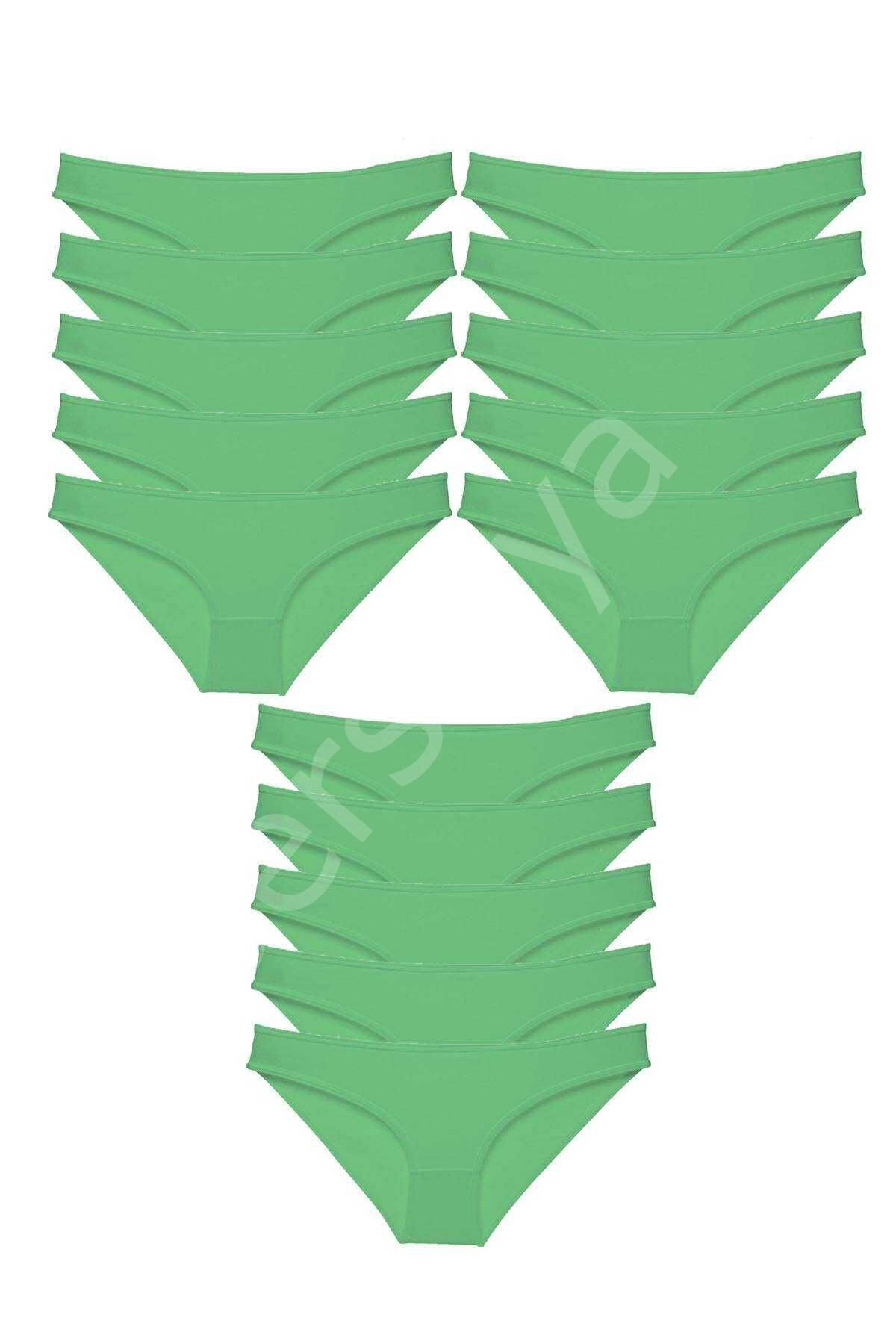 15 Adet Süper Eko Set Likralı Kadın Slip Külot Yeşil