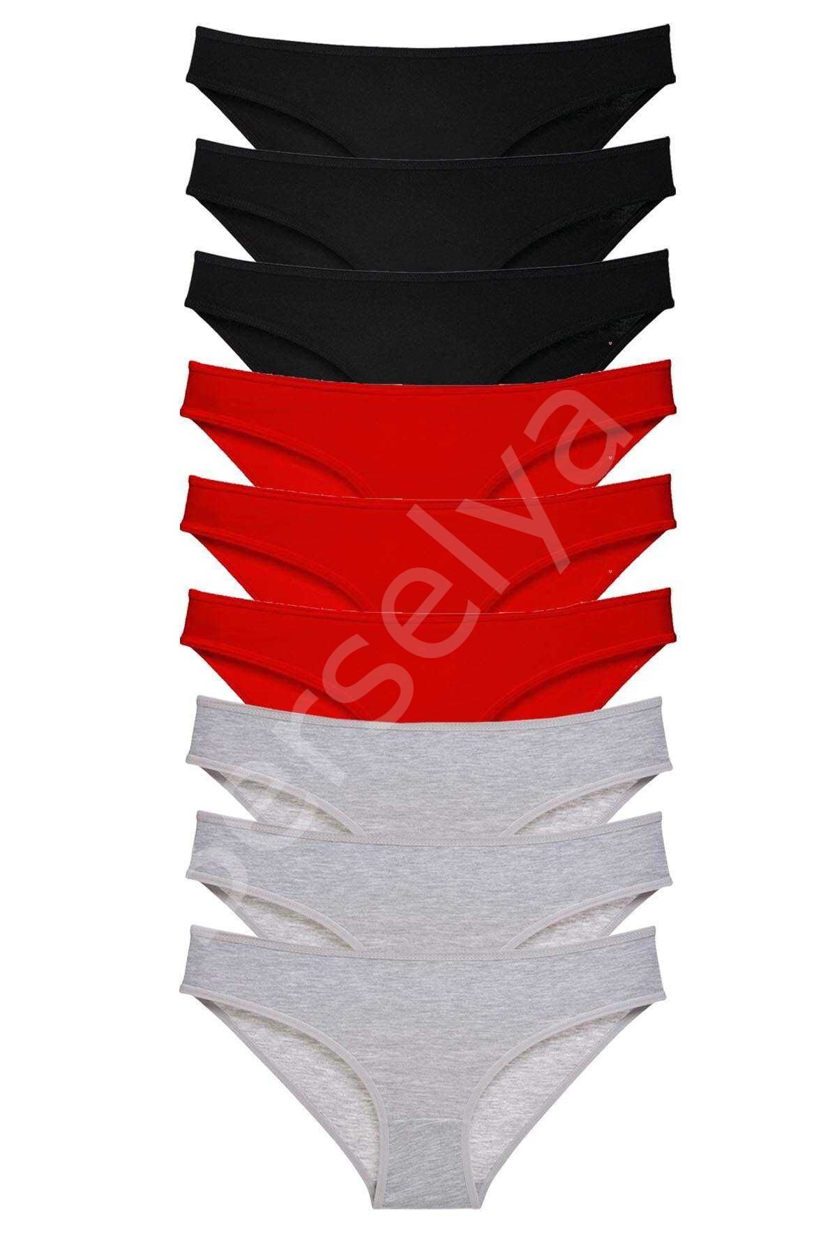 9 adet Süper Eko Set Likralı Kadın Slip Külot Siyah Kırmızı Gri XL