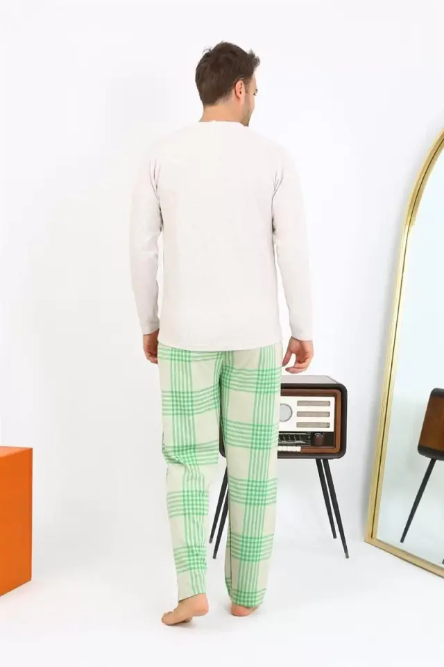 Erkek Uzun Kol Penye Krem Pijama Takımı