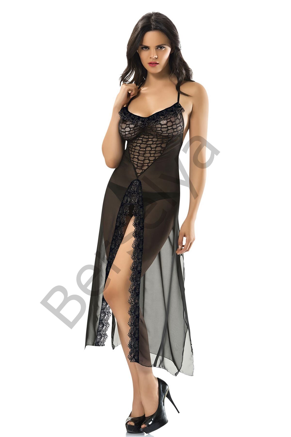 Siyah Şifon Gecelik - 208