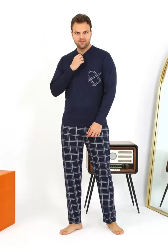 Erkek Uzun Kol Penye Lacivert Pijama Takımı