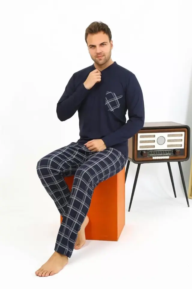 Erkek Uzun Kol Penye Lacivert Pijama Takımı