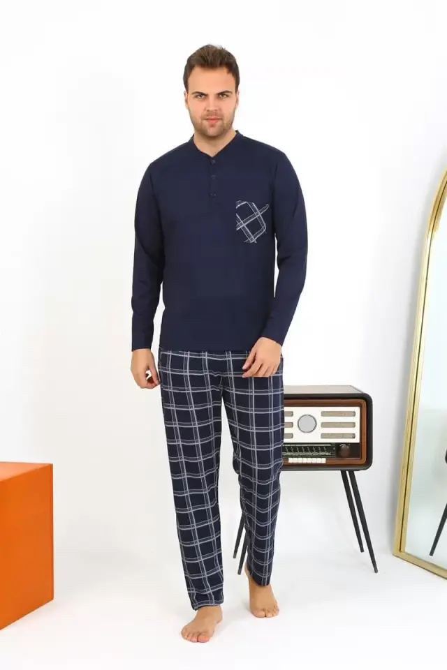 Erkek Uzun Kol Penye Lacivert Pijama Takımı