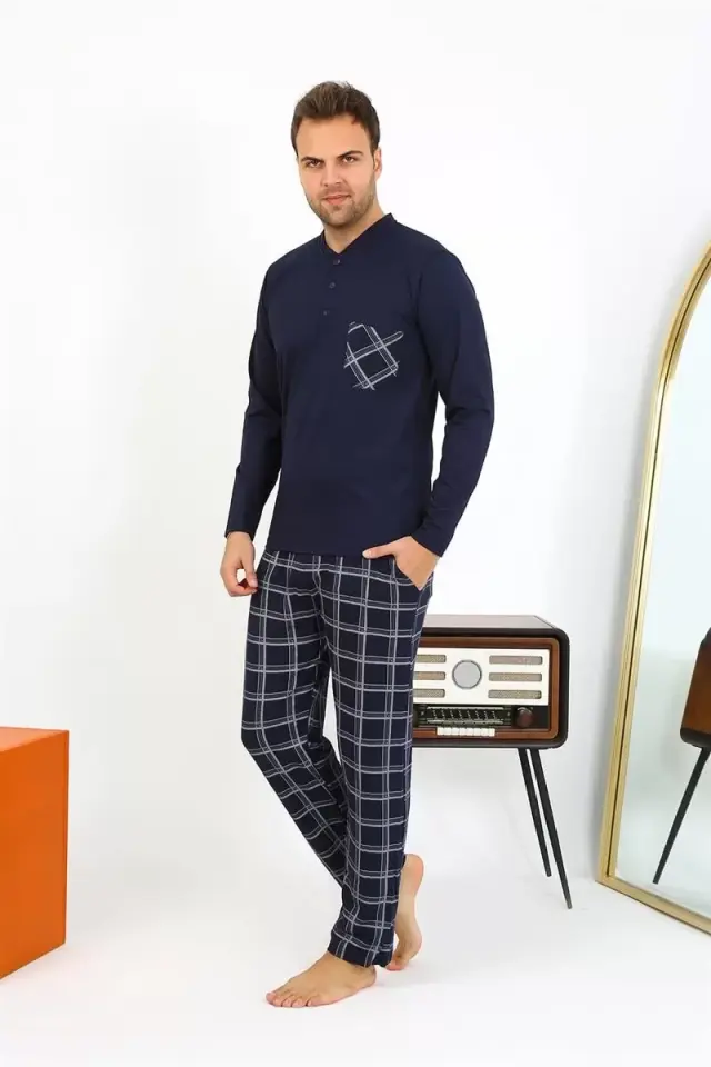 Erkek Uzun Kol Penye Lacivert Pijama Takımı