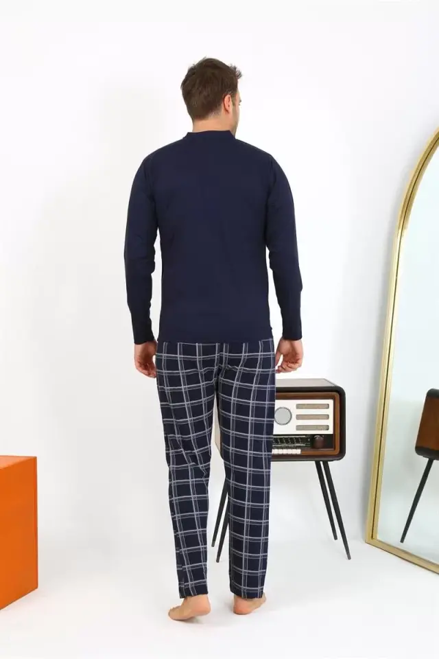 Erkek Uzun Kol Penye Lacivert Pijama Takımı
