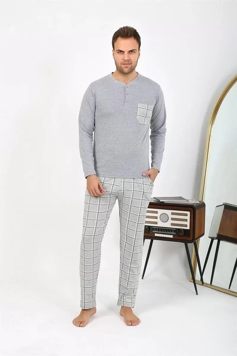 Erkek Uzun Kol Penye Gri Pijama Takımı