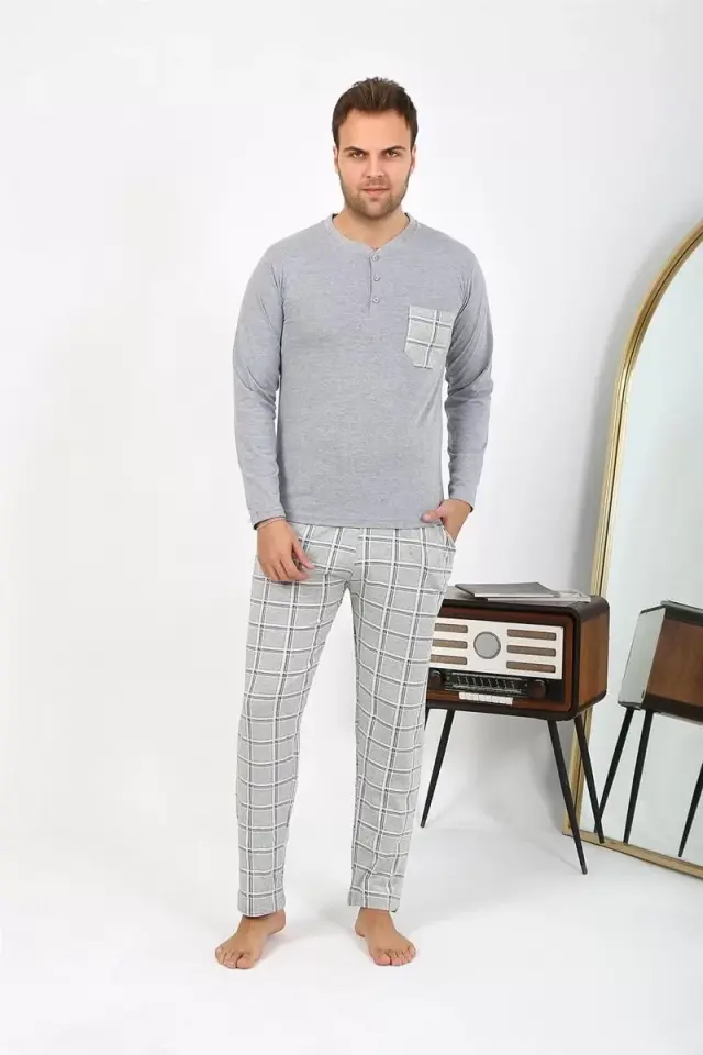 Erkek Uzun Kol Penye Gri Pijama Takımı