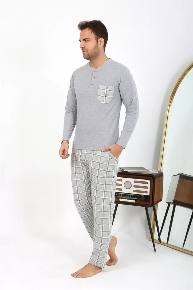 Erkek Uzun Kol Penye Gri Pijama Takımı