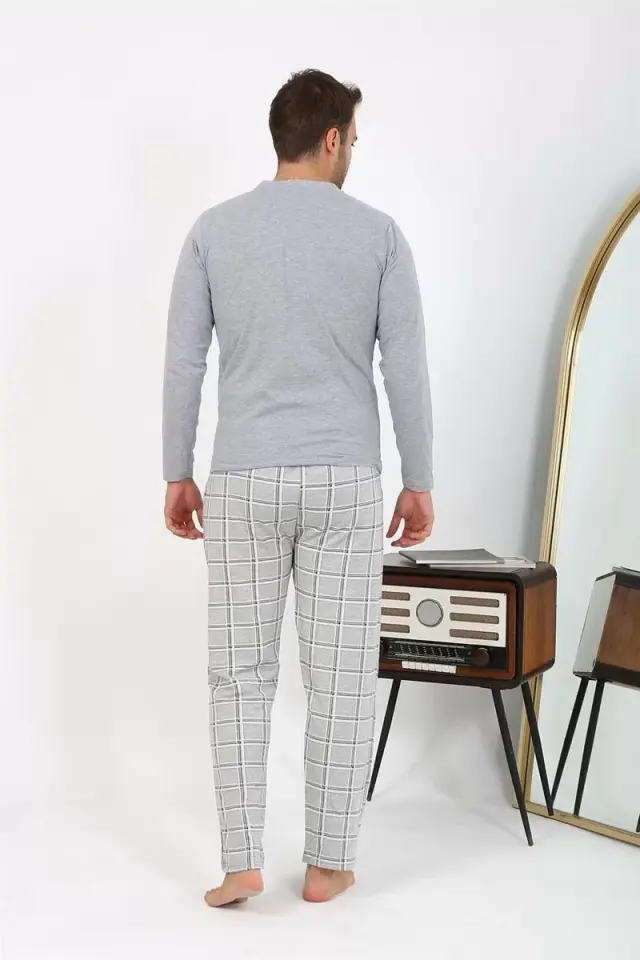 Erkek Uzun Kol Penye Gri Pijama Takımı