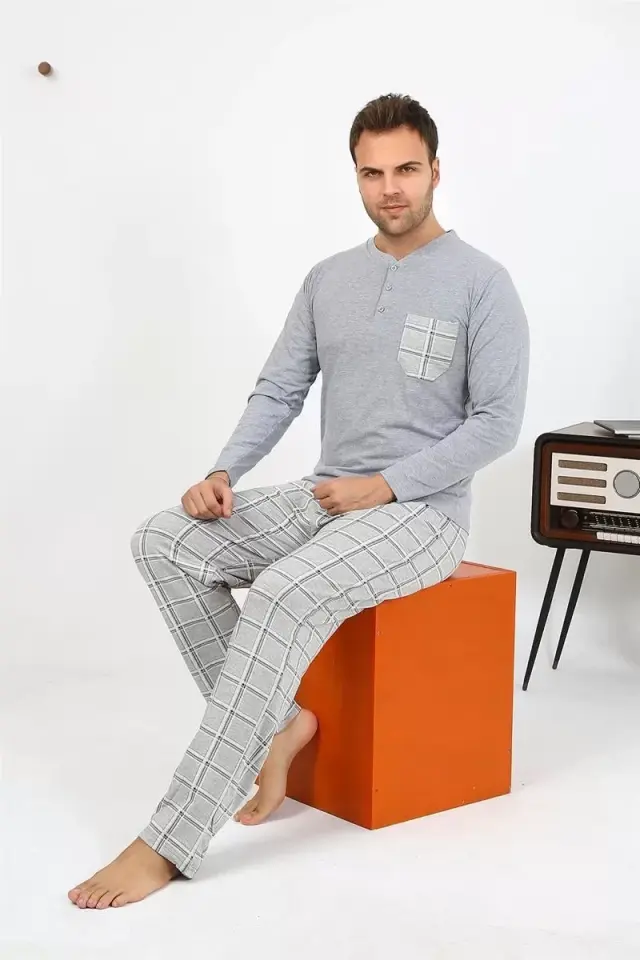 Erkek Uzun Kol Penye Gri Pijama Takımı