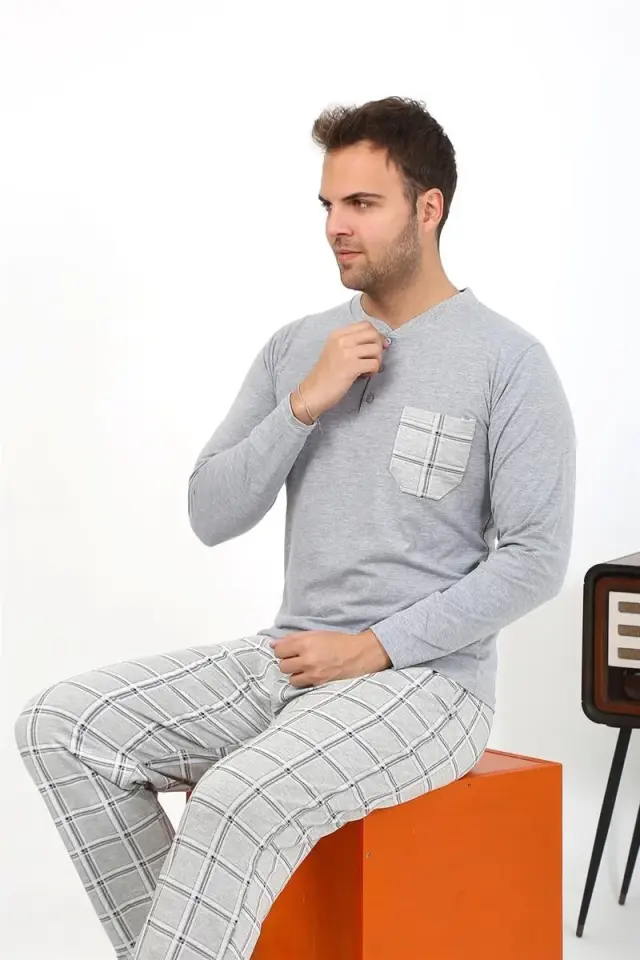 Erkek Uzun Kol Penye Gri Pijama Takımı