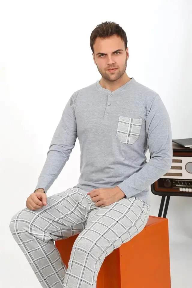 Erkek Uzun Kol Penye Gri Pijama Takımı