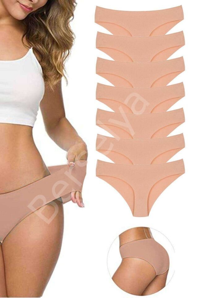 7 Adet Kadın Dikişsiz Lazer Kesim Esnek İz yapmayan Külot Ten