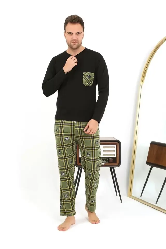 Erkek Uzun Kol Penye Siyah Pijama Takımı