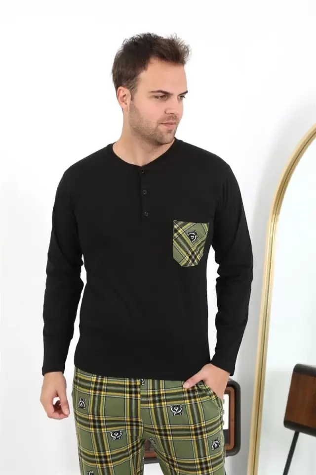 Erkek Uzun Kol Penye Siyah Pijama Takımı