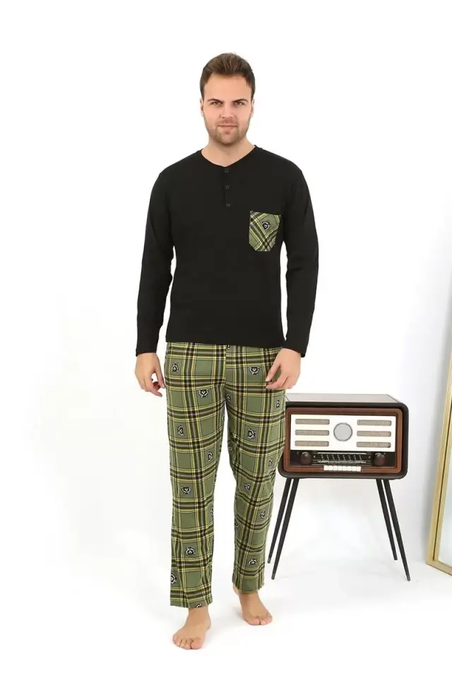 Erkek Uzun Kol Penye Siyah Pijama Takımı