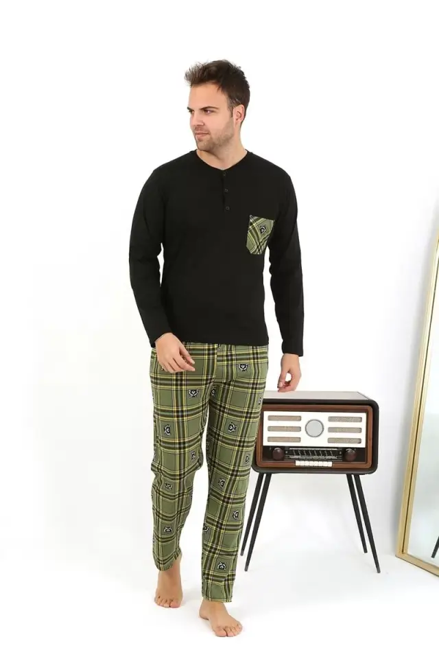 Erkek Uzun Kol Penye Siyah Pijama Takımı