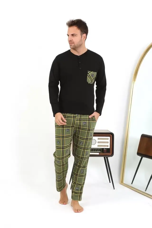 Erkek Uzun Kol Penye Siyah Pijama Takımı