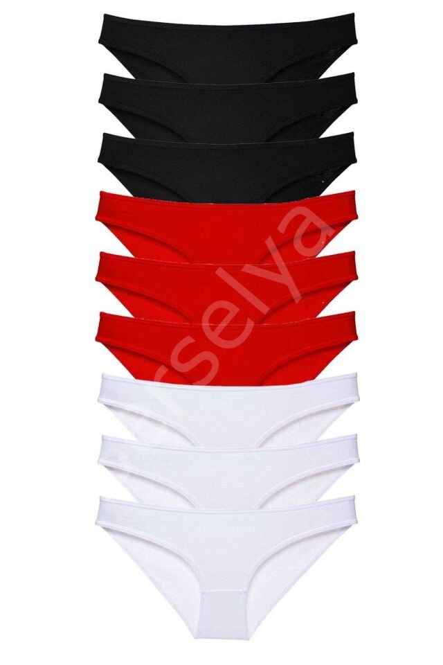9 adet Süper Eko Set Likralı Kadın Slip Külot Siyah Kırmızı Beyaz XL