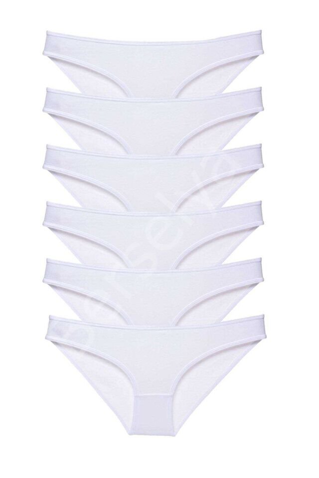6 adet Süper Eko Set Likralı Kadın Slip Külot Beyaz L