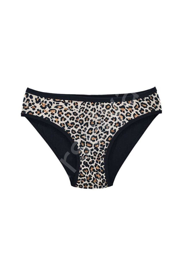 Leopar Desenli Likralı Yumuşak Dokulu Kadın Slip Külot S