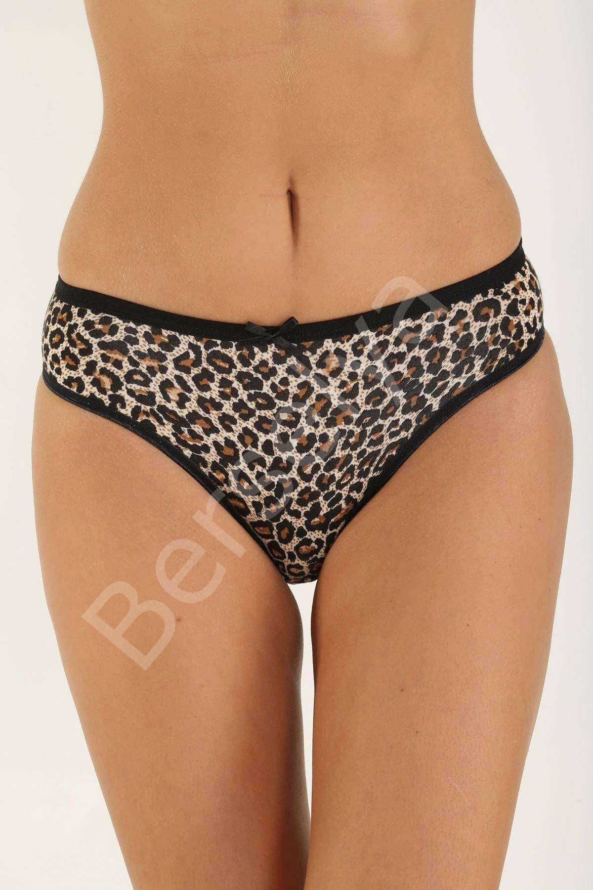 Leopar Desenli Likralı Yumuşak Dokulu Kadın Slip Külot M