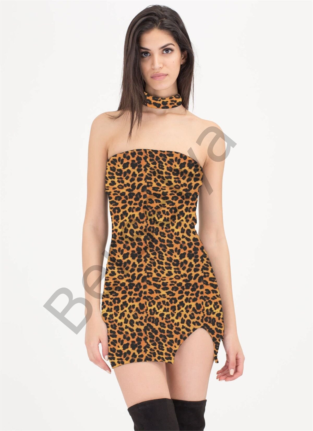 B101427 Leopar Desenli Elbise