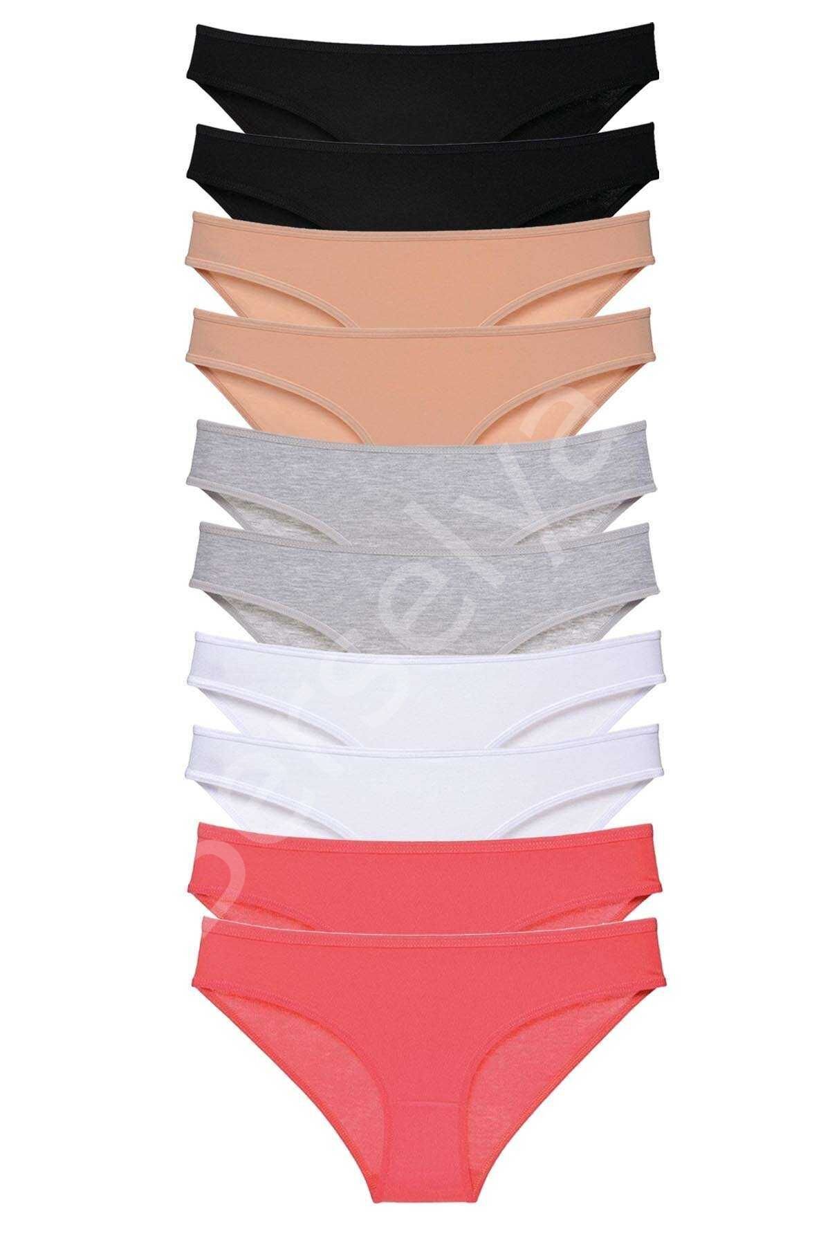 10 Adet Süper Eko Set Likralı Kadın Slip Külot Siyah Ten Gri Beyaz Fuşya