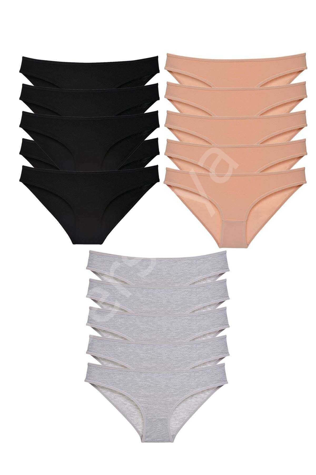 15 Adet Süper Eko Set Likralı Kadın Slip Külot Siyah Ten Gri