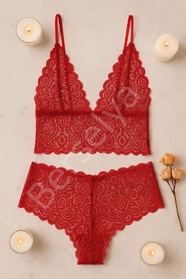 Kadın Kırmızı Dantel Bralet Şort Takımı – Tutkulu Ve Çekici İç Giyim